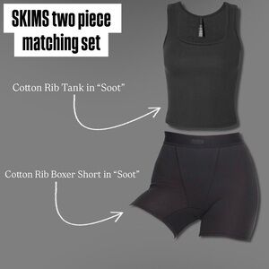Skims Black Soot Cotton Rib Tank & Cotton Rib Boxer Shorts 2 Piece Matching Set